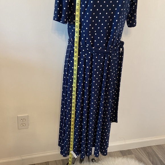 Navy White Polka Dot Anne Klein Dress Size 6 Short Sleeve Side Tie - Picture 8 of 9